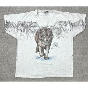 Vintage Wyoming Conservation Reservation Nature AOP Shirt Single Stitch XL Wolf